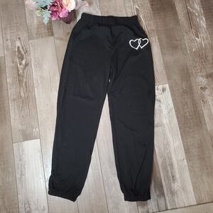 SHEIN Black Girls Joggers With White Hearts Size 11-12Y